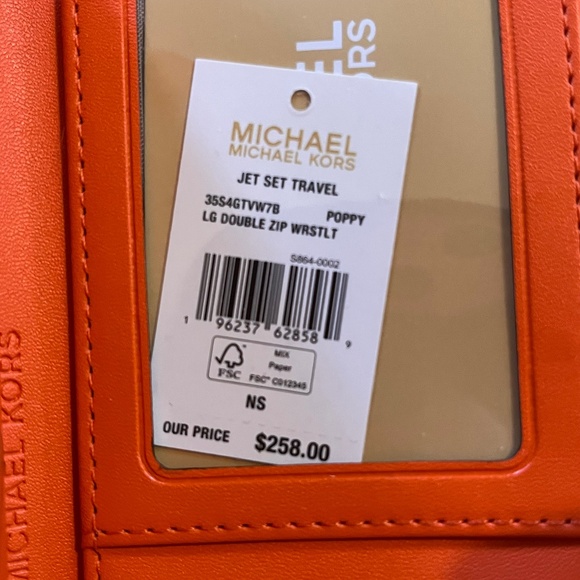 NWT Michael Kors Jet Set Large Ombré Logo Double Zip Wristlet Poppy - Picture 5 of 7